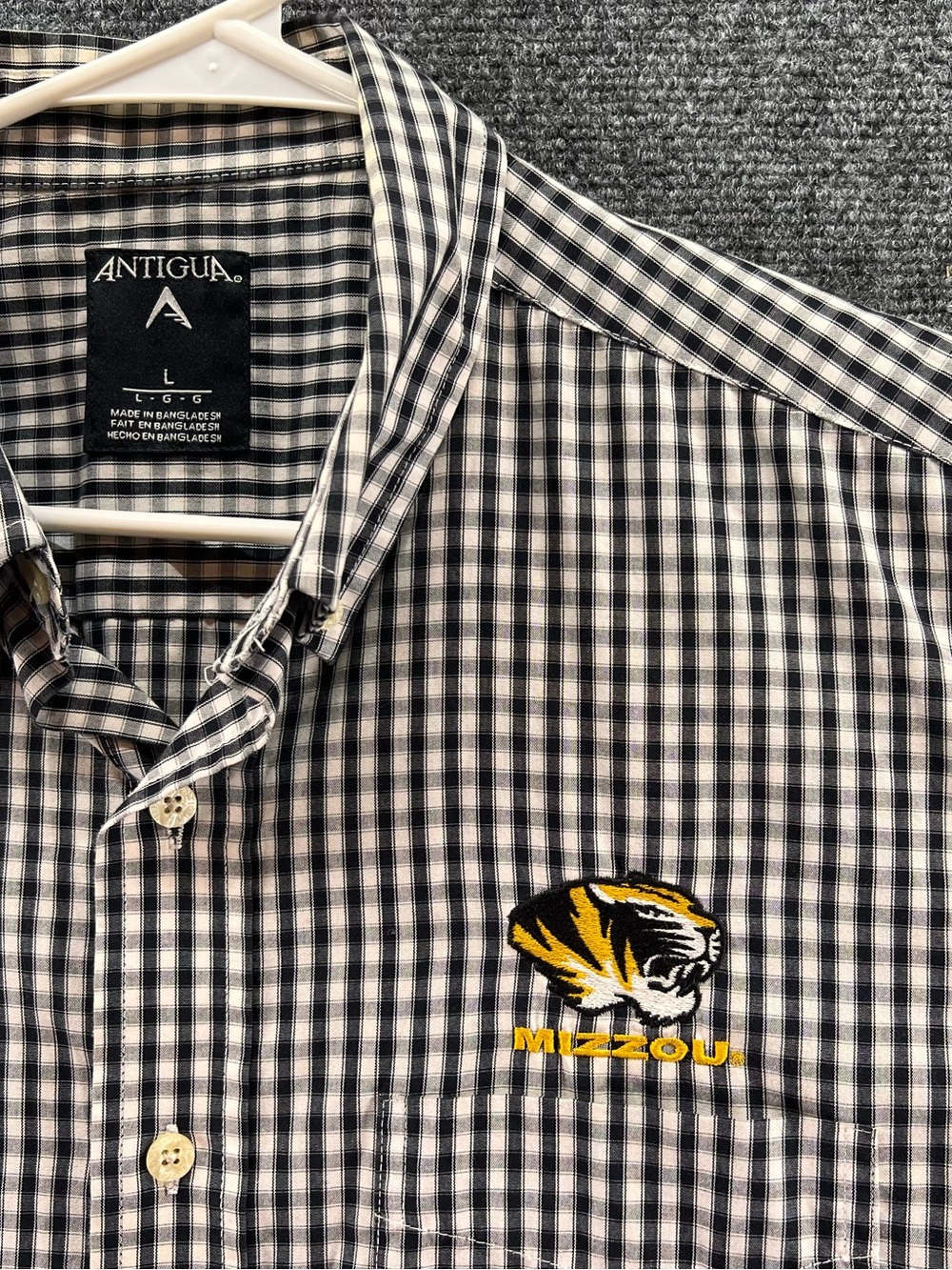 Missouri Tigers Mizzou Shirt Mens Large Black Checkered Short Sleeve Button Down